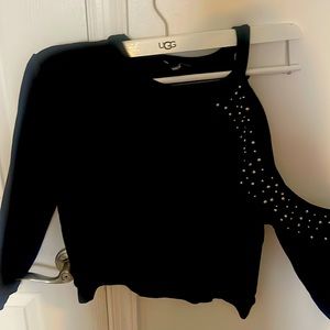 Beaded off shoulder crop top sweater